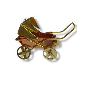 Vintage SSCO Taiwan Metal Baby Carriage Buggy Ornament Holiday Christmas